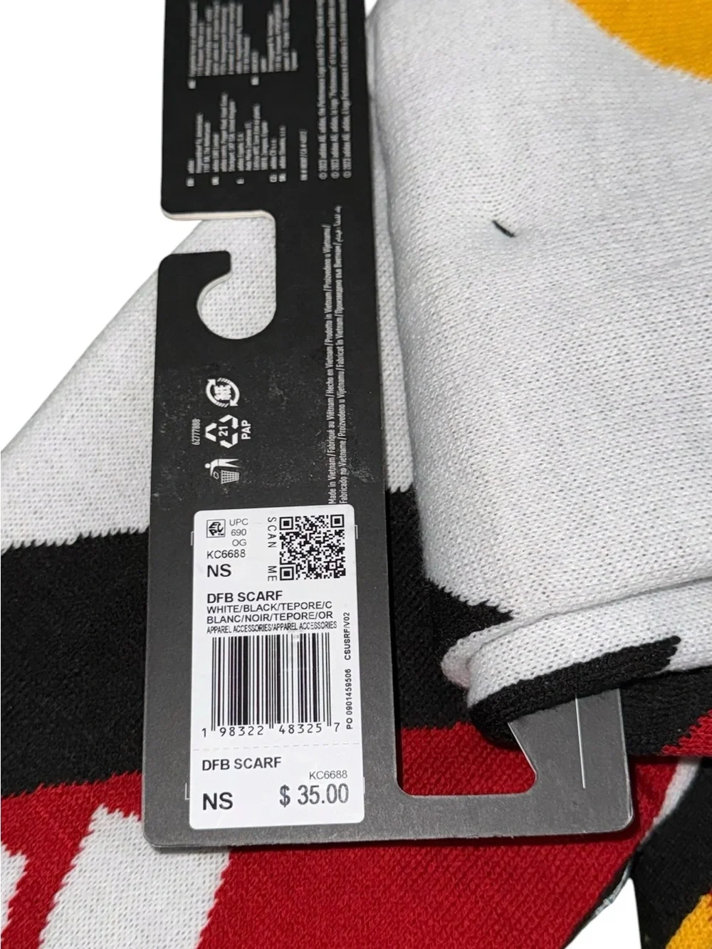 Adidas Germany DFB Scarf with Federation Crest - Black, Red, Yellow, White.